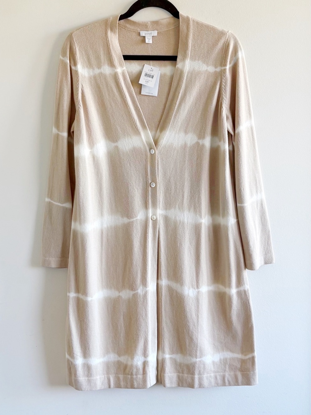NWT J.Jill Beige Tie-Dye Long Sleeve Button-Front Duster size Medium Petite